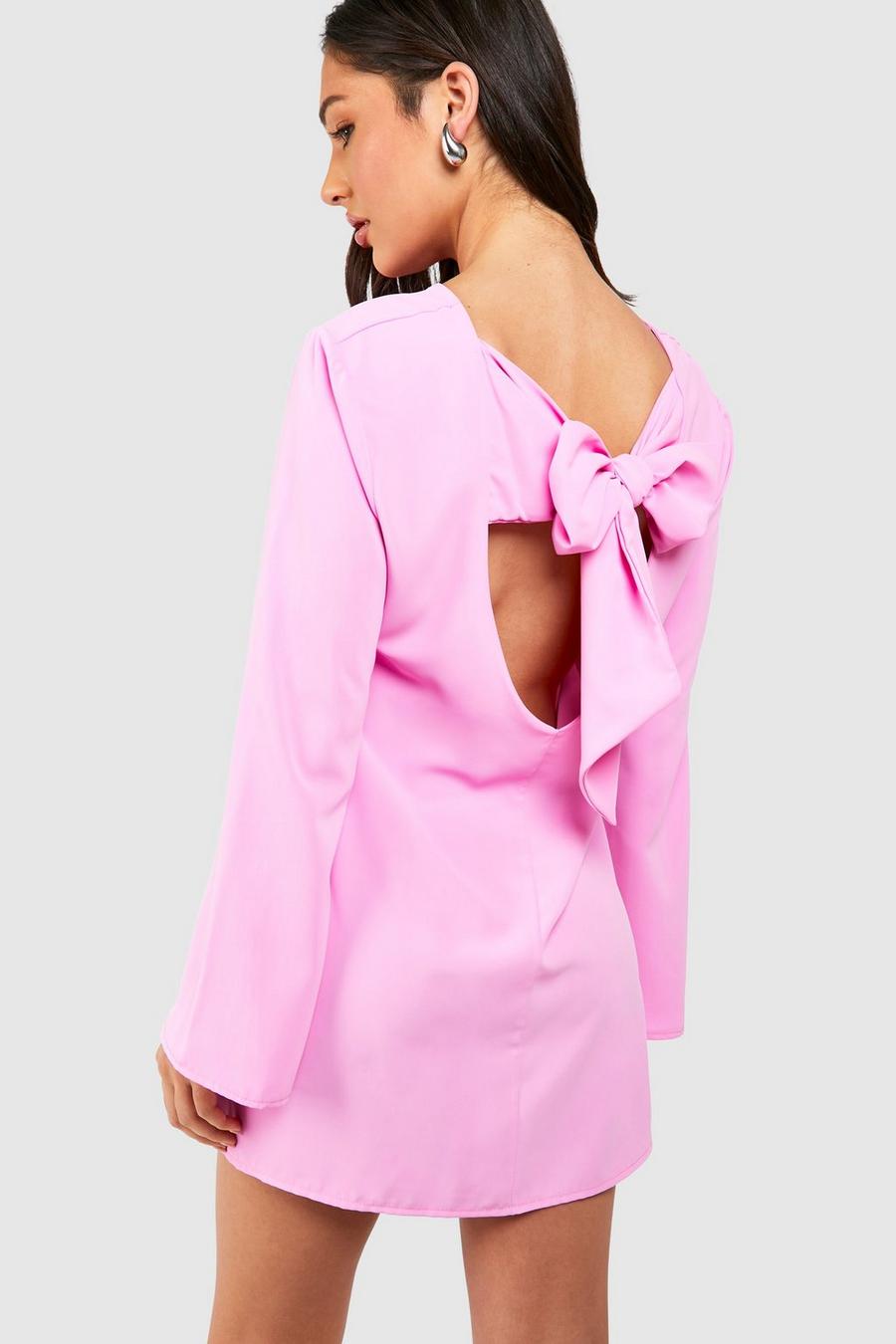 Pink Petite Bow Detail Open Back Mini Dress  image number 1
