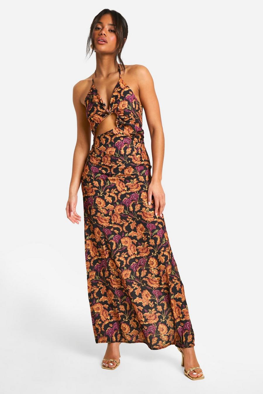 Multi Floral Strappy Cut Out Maxi Dress image number 1