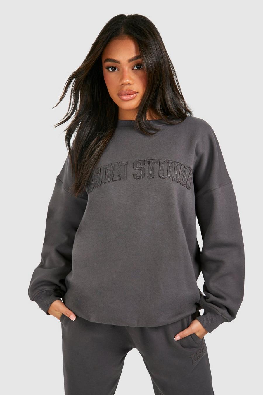 Charcoal Dsgn Studio Self Fabric Applique Oversized Sweatshirt image number 1