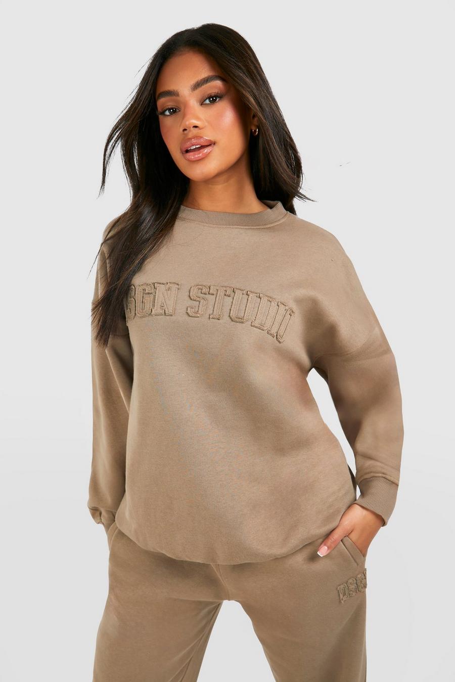 Stone beige Dsgn Studio Self Fabric Applique Oversized Sweatshirt