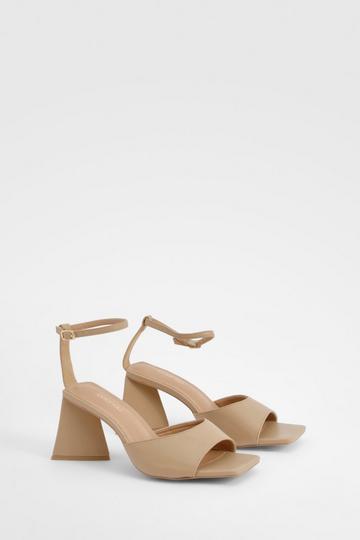 Wide Fit Flared Heel 2 Part Heeled Sandals nude