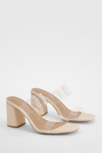 Wide Fit Clear Double Strap Block Heel Mules nude