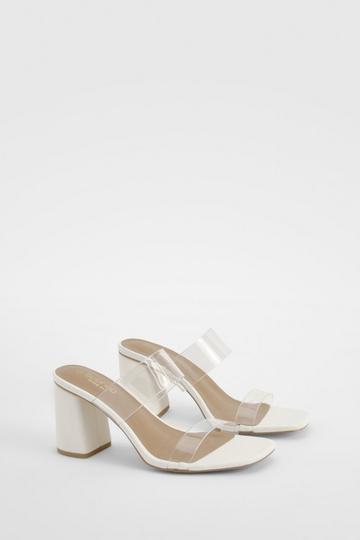 White Wide Fit Clear Double Strap Block Heel Mules