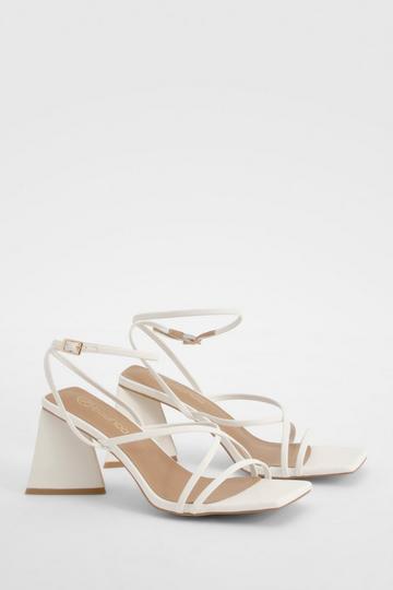 Flared Heel Patent Cross Strap Heeled Sandals white