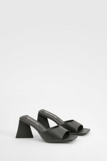 Black Flared Heel Basic Mules