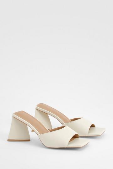 Ecru White Flared Heel Basic Mules