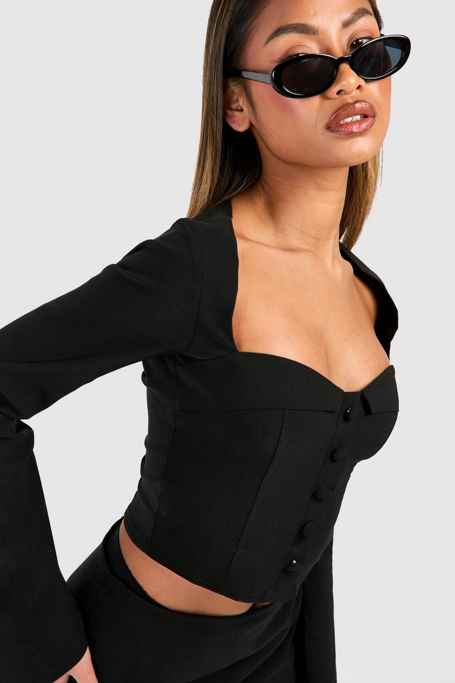 Black Button Up Long Sleeve Corset image number 1