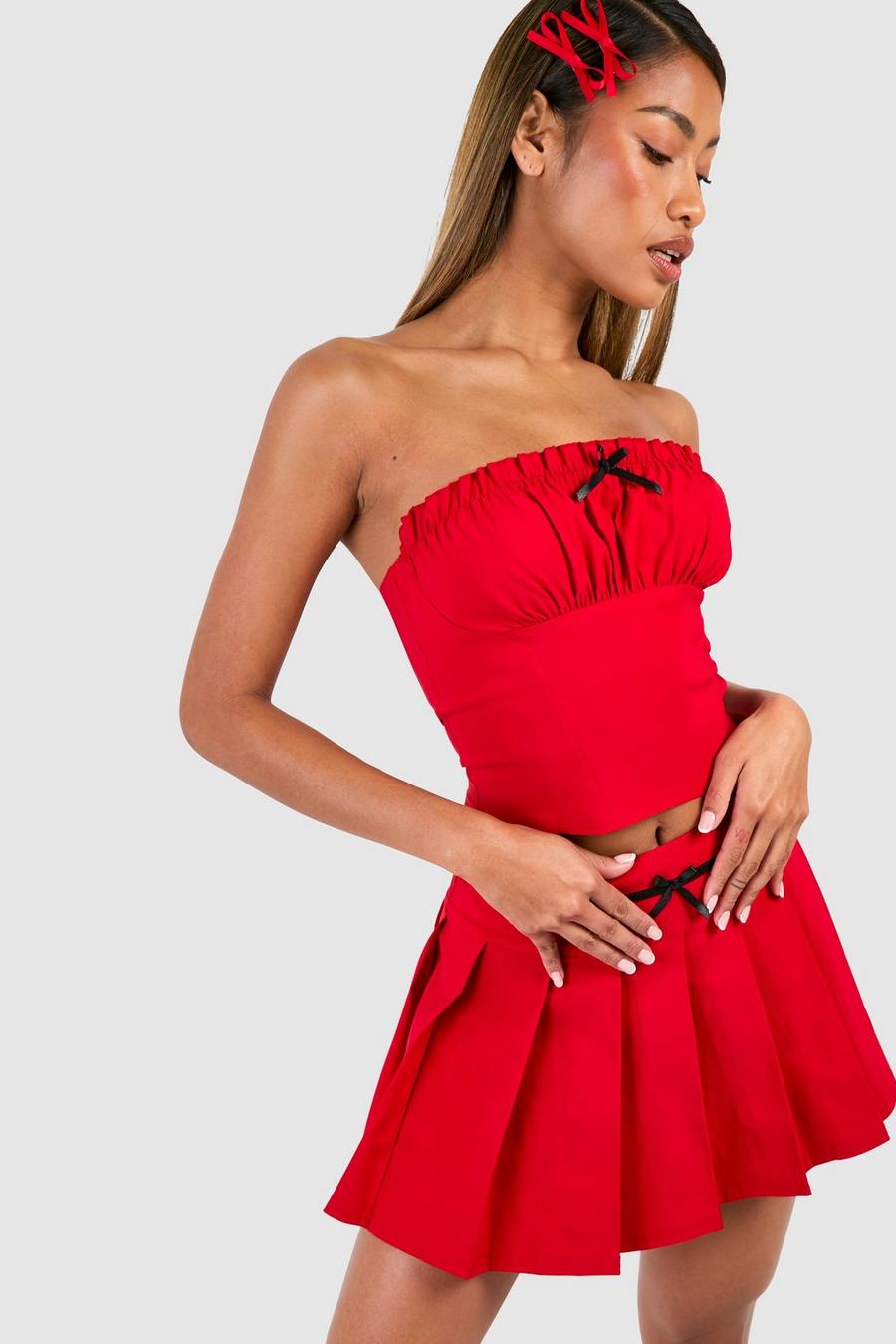 Cherry Ruched Bust Bow Detail Bandeau