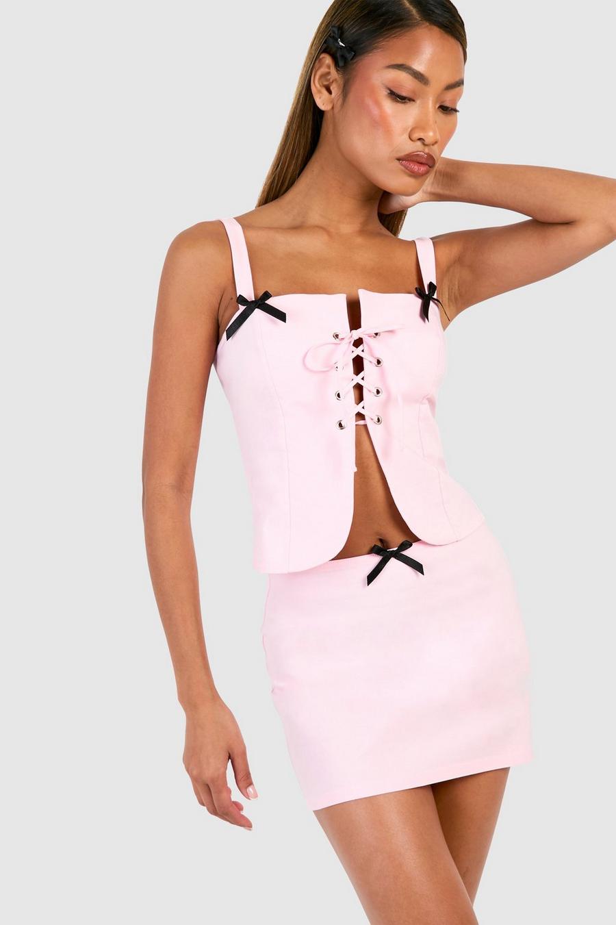 Mini-jupe taille basse à nœud, Ballerina pink image number 1