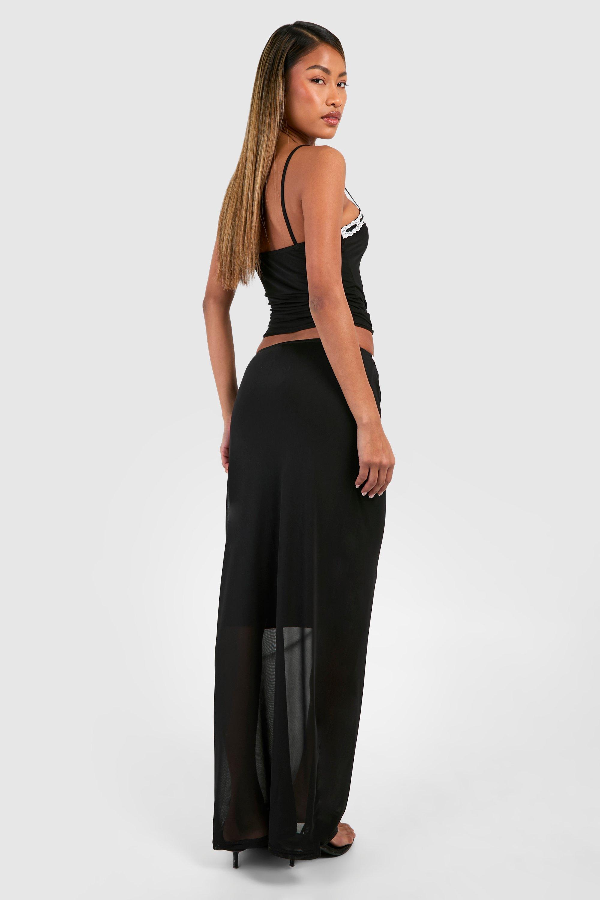 Lace Trim Mesh Maxi Skirt