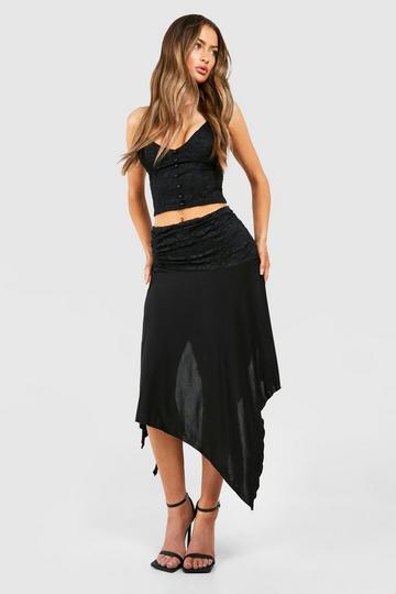 Kanten Top Met Knoop Detail En Geplooide Hankey Rok black