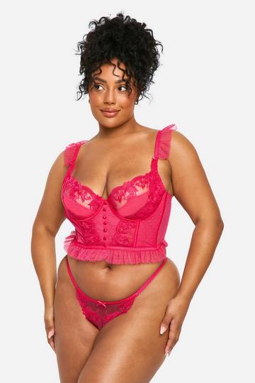 Plus Button Detail Corset Bra baby pink