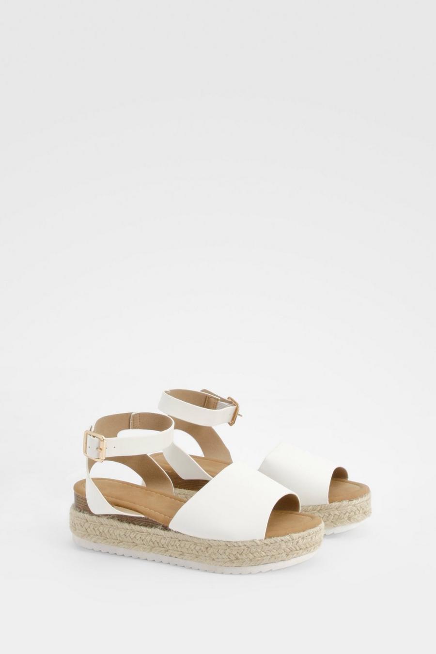 White Peep Toe Espadrille Flatform Sandals  image number 1