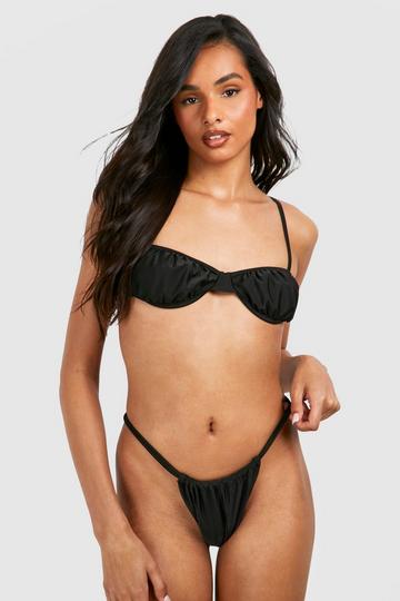 Tall Ruched Cup Detail Bikini Set black