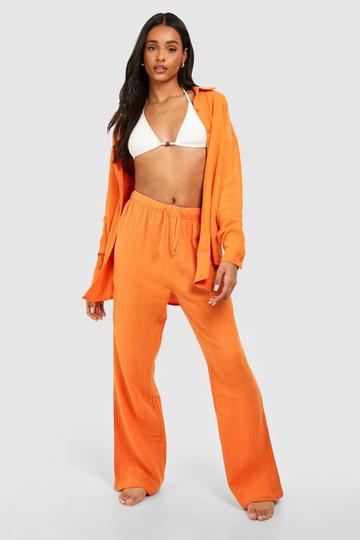 Orange Tall Crinkle Cotton Wide Leg Beach Trousers