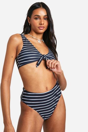 Tall Stripe High Waist Bikini Set black