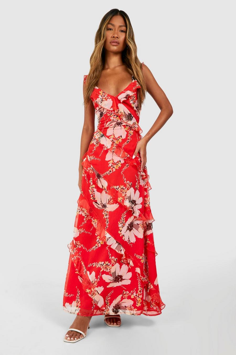 Floral Chiffon Ruffle Maxi Dress
