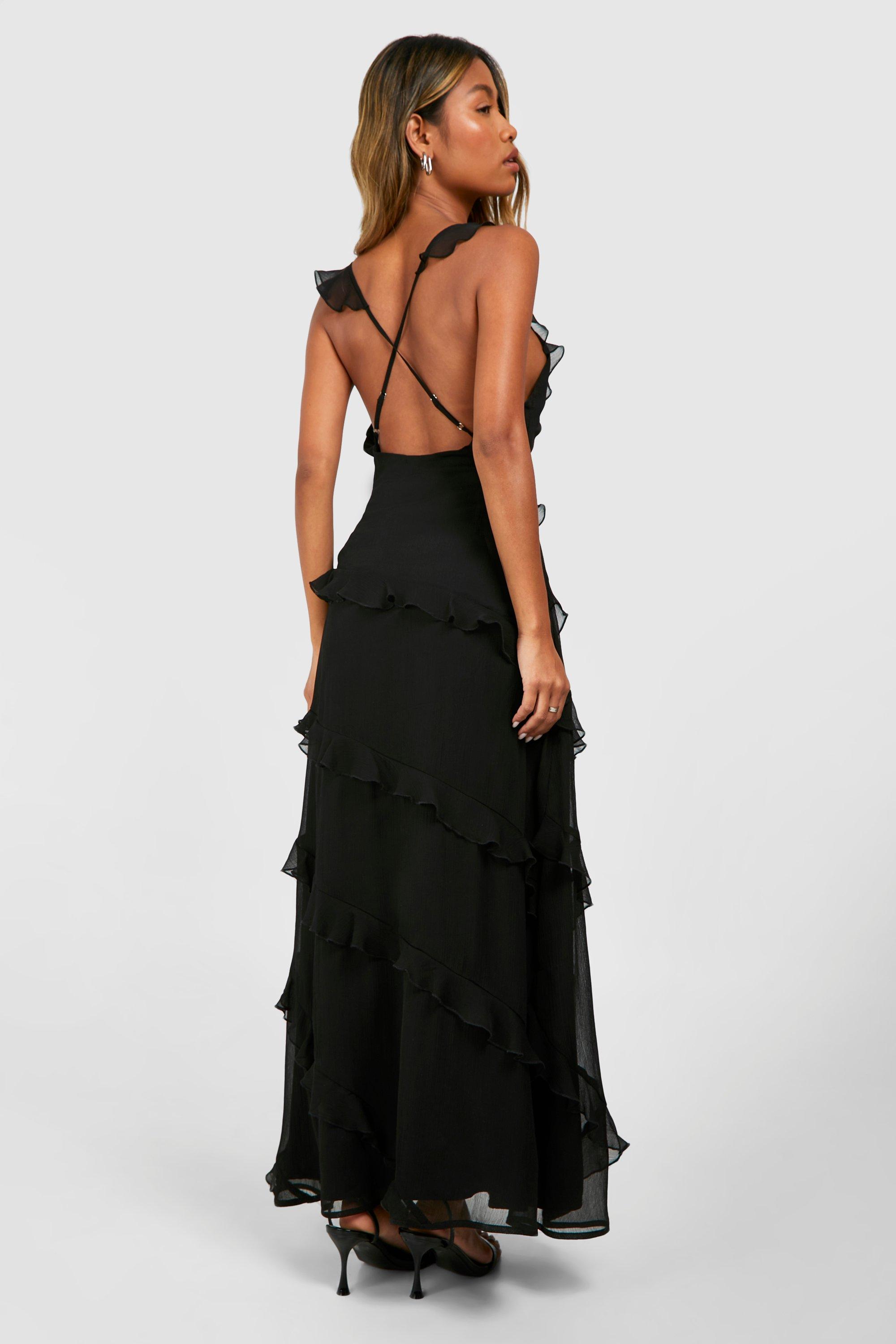 Chiffon Ruffle Strappy Maxi Dress boohoo UK