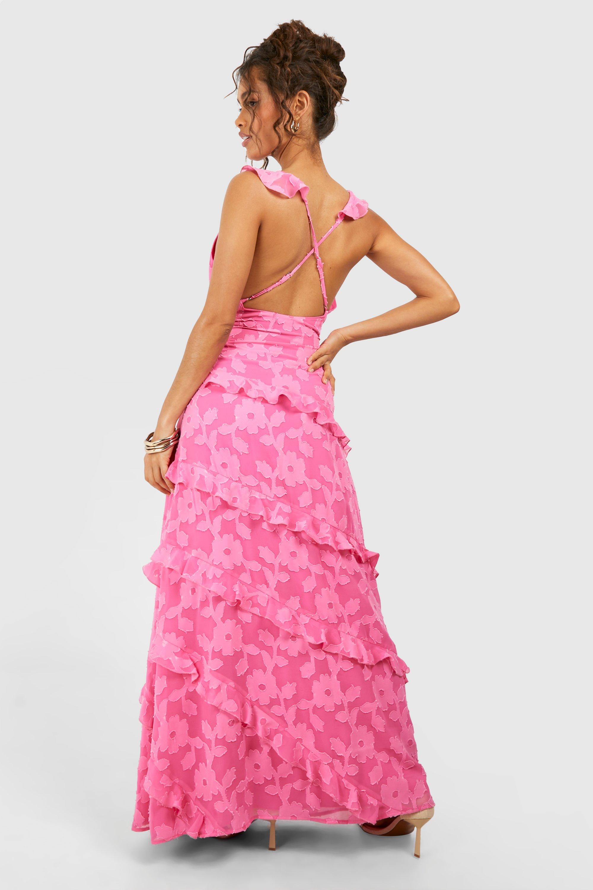 Jacquard Ruffle Strappy Maxi Dress | boohoo