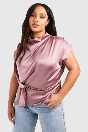 Plus Knot Cowl Neck Blouse mauve