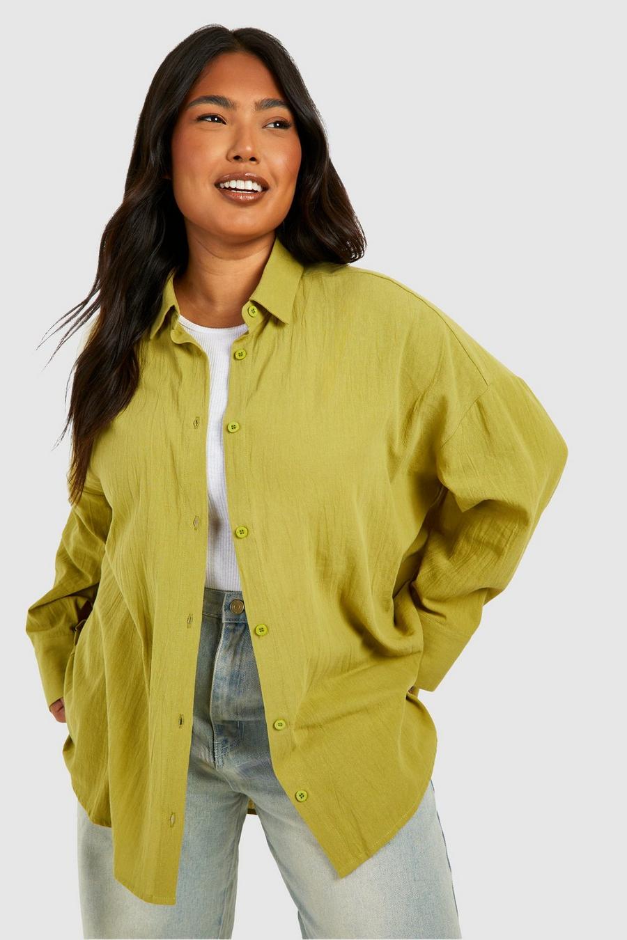 Camicia Plus Size oversize in lino, Olive