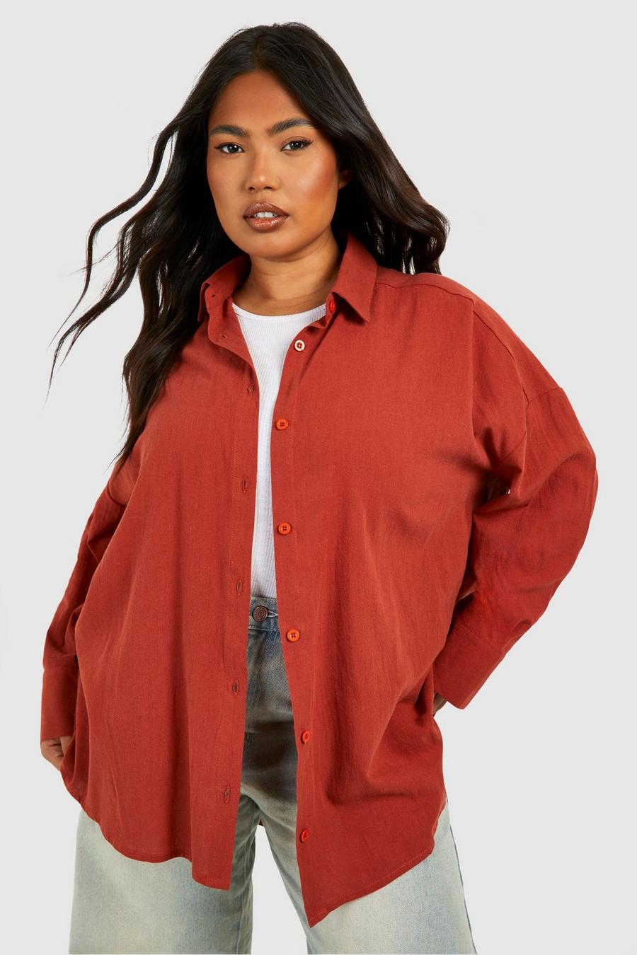 Camicia Plus Size oversize in lino, Rust image number 1