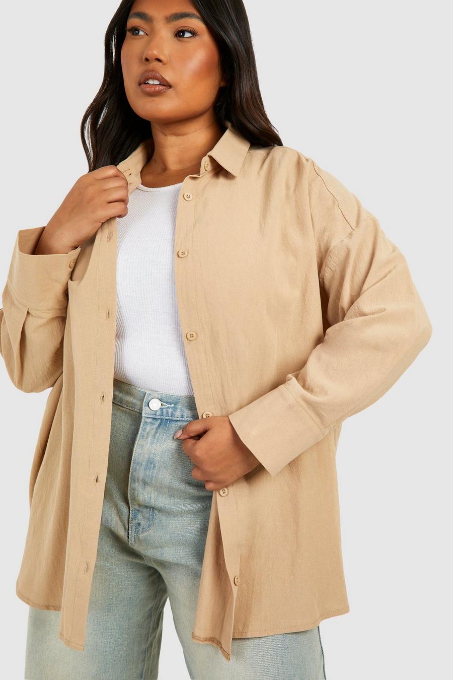 Camicia Plus Size oversize in lino, Stone