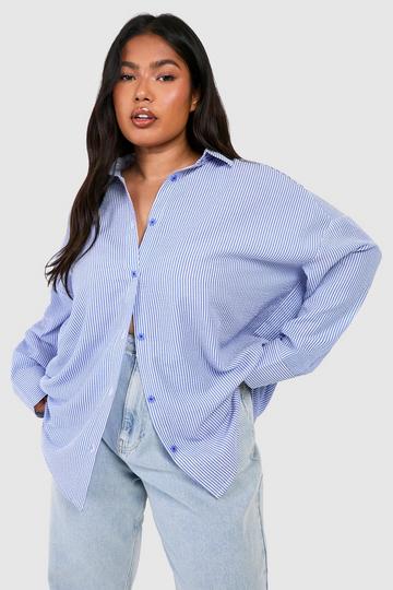 Plus Oversized Seersucker Stripe Shirt blue