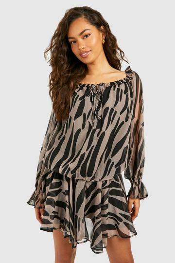 Blouson Printed Chiffon Mini Dress animal