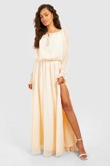 Chiffon Maxi Jurk Met Shirtmouwen cream