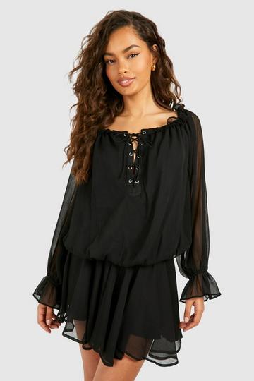 Chiffon Mini Jurk Met Shirtmouwen black