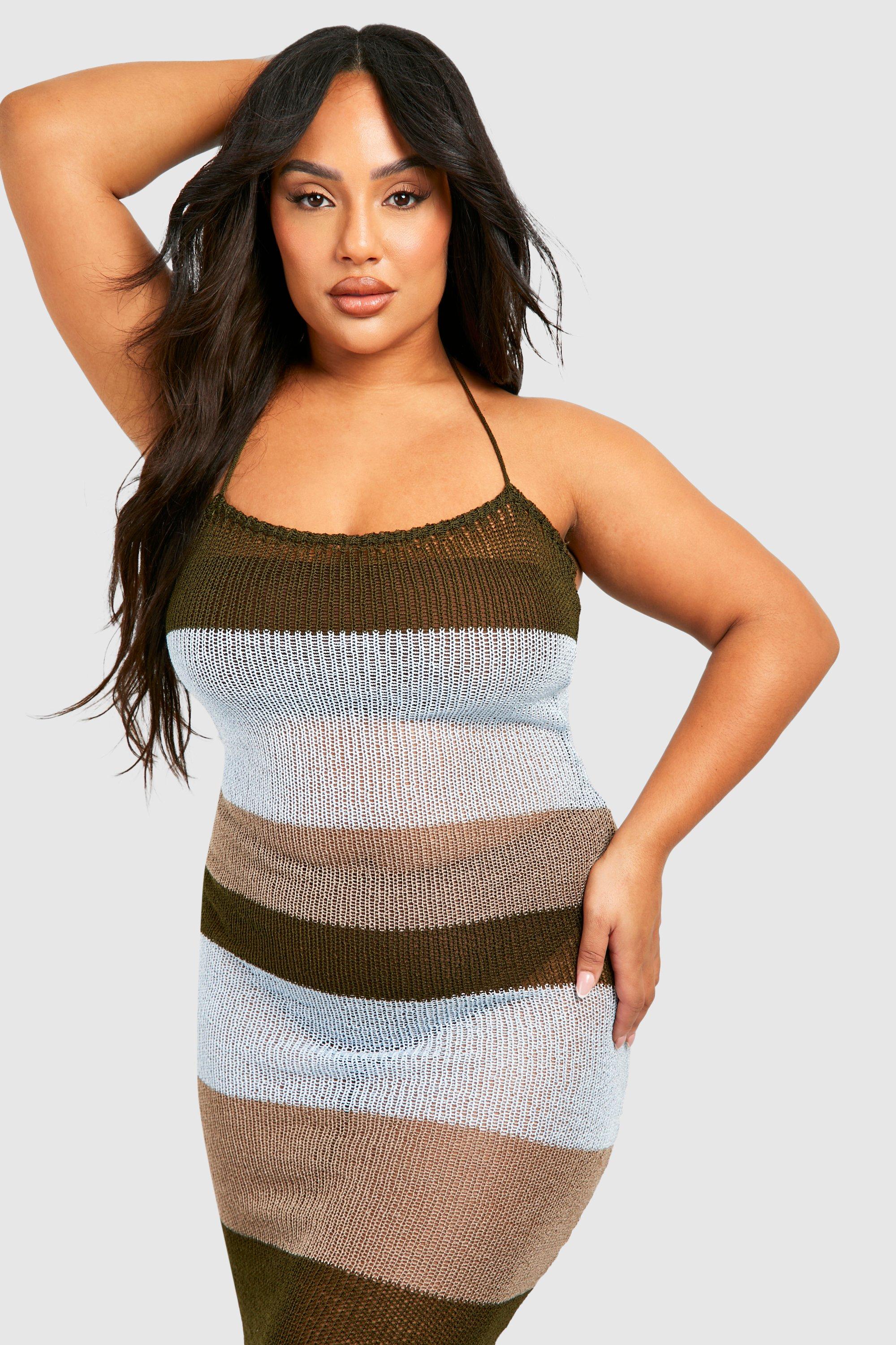 Plus Crochet Stripped Midaxi Beach Dress boohoo