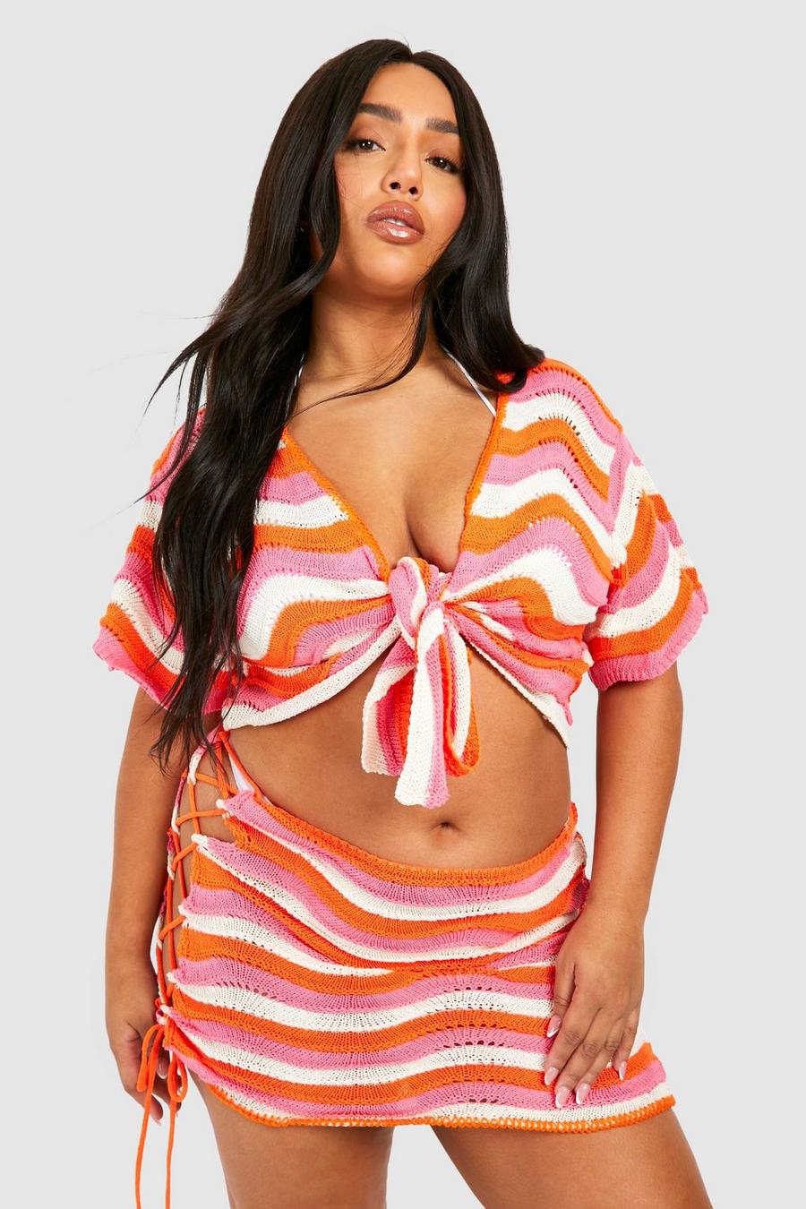Pink Plus Wave Tie Front Beach Co-ord  image number 1
