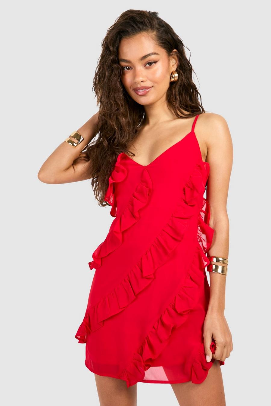 Red Ruffle Tiered Mini Dress image number 1