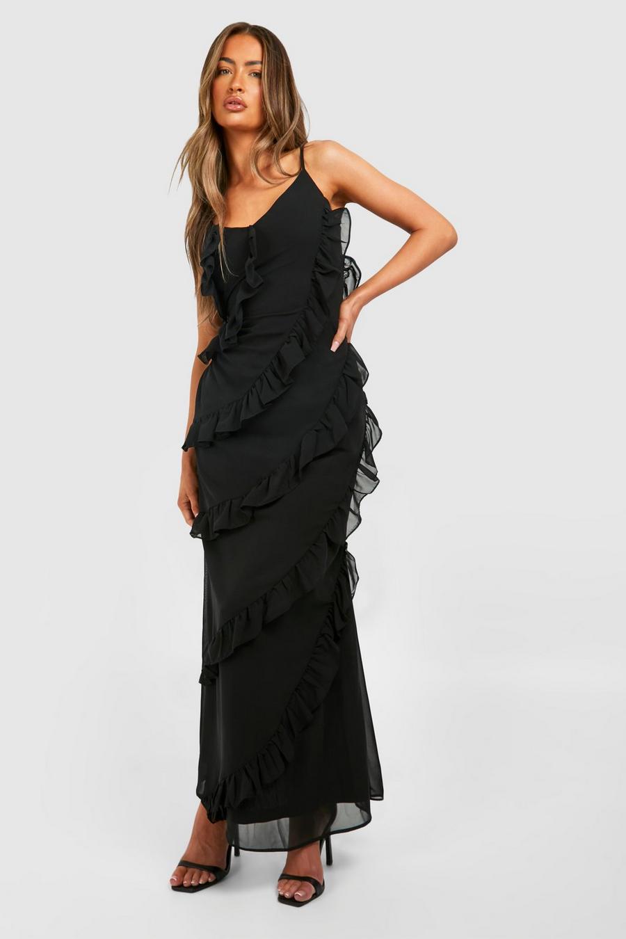 Black Ruffle Tiered Maxi Dress image number 1