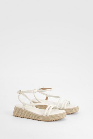 Wide Fit Skinny Strap Flatform Sandals white