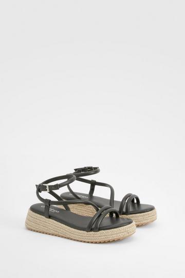 Black Wide Fit Skinny Strap Flatform Sandals