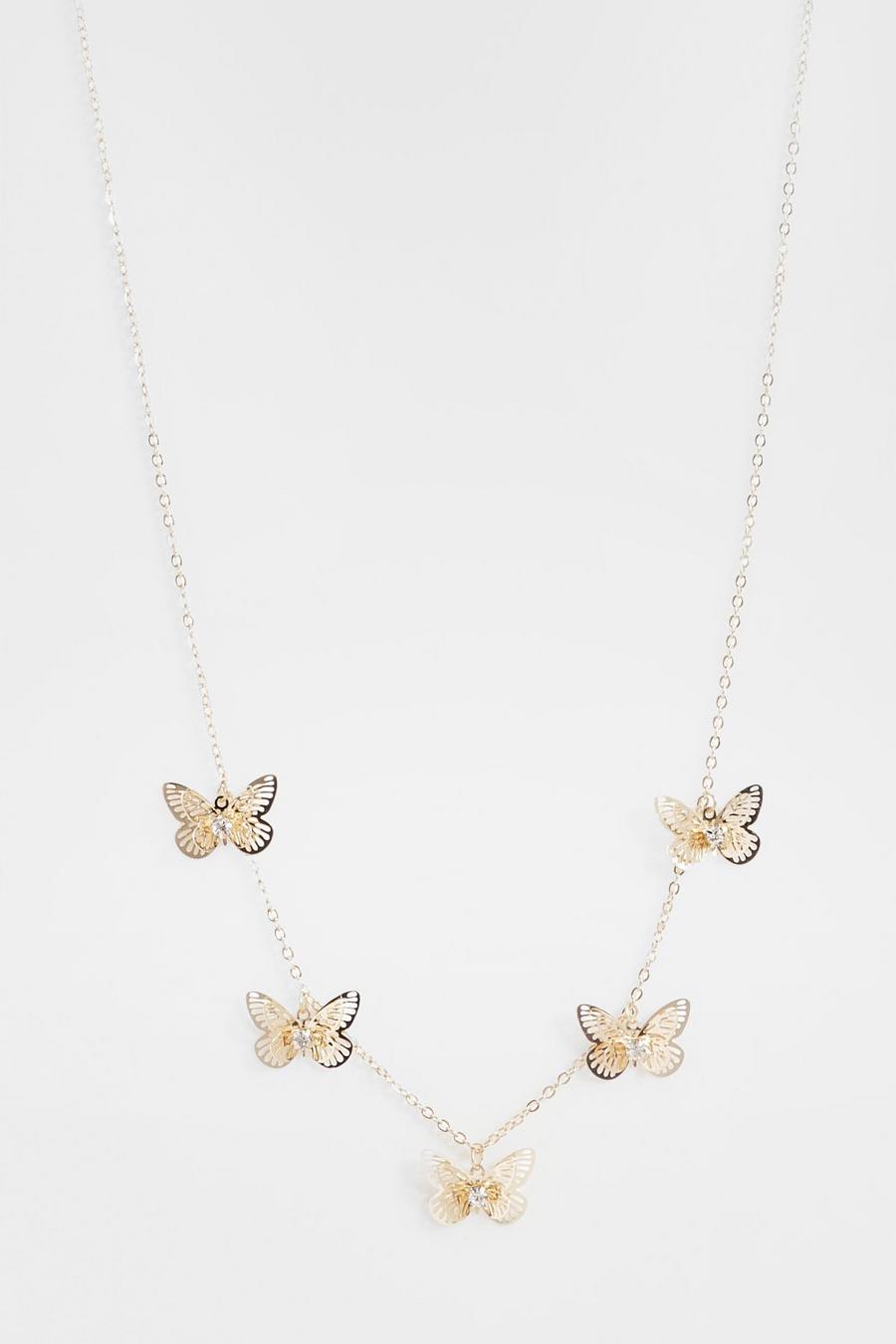 Verzierte Schmetterlings-Halskette, Gold image number 1