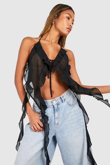 Black Chiffon Ruffle Camisole