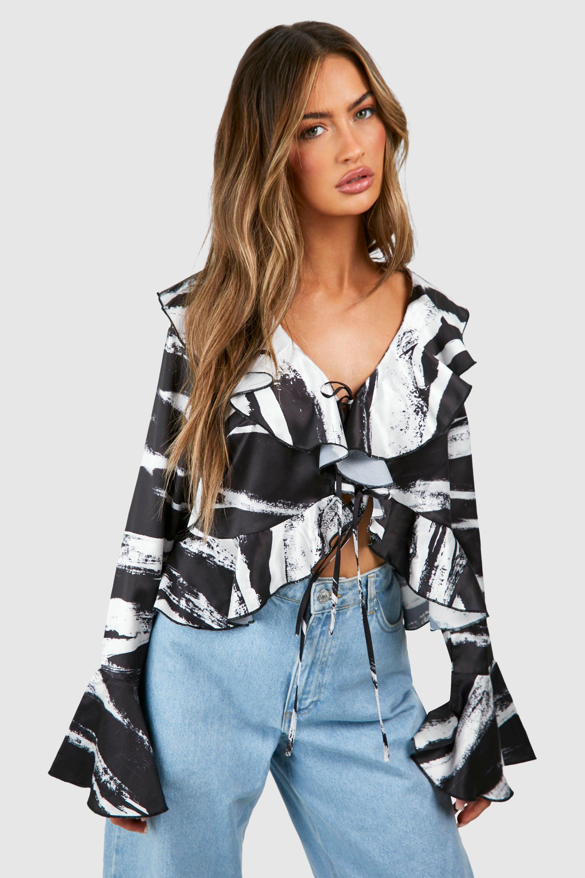 Chiffon Bluse mit Zebraprint und Ruschen