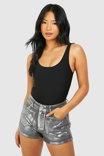 Petite Silver Metallic Denim Shorts black