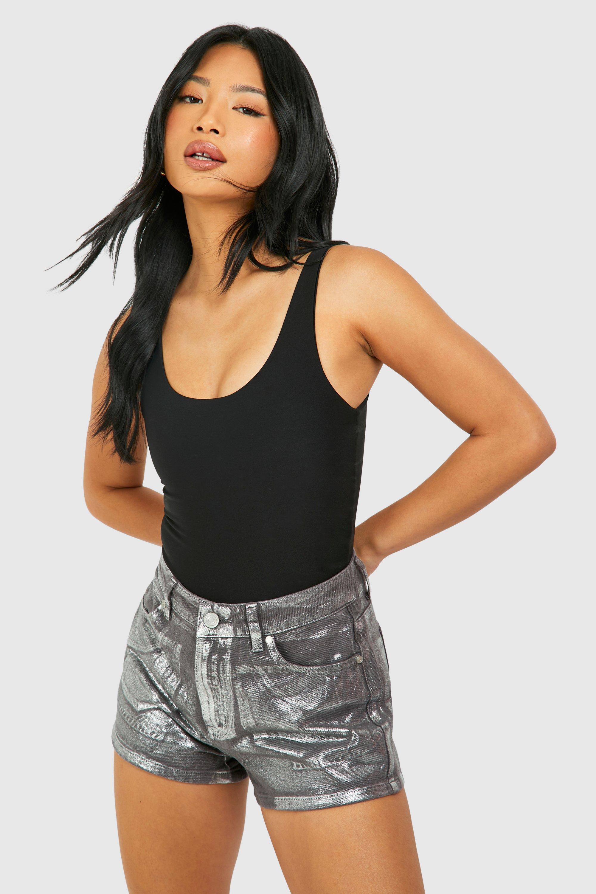 Petite Silver Metallic Denim Shorts boohoo