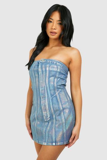 Petite Iridescent Metallic Denim Mini Dress iridescent