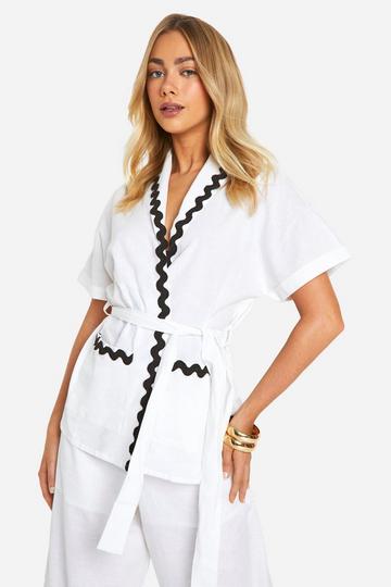 Long Line Blouse Met Contrasterende Zoom En Ceintuur ivory