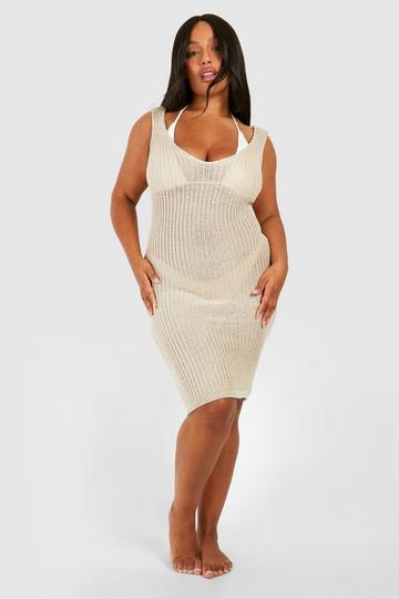 Plus Twist Back Beach Dress cream