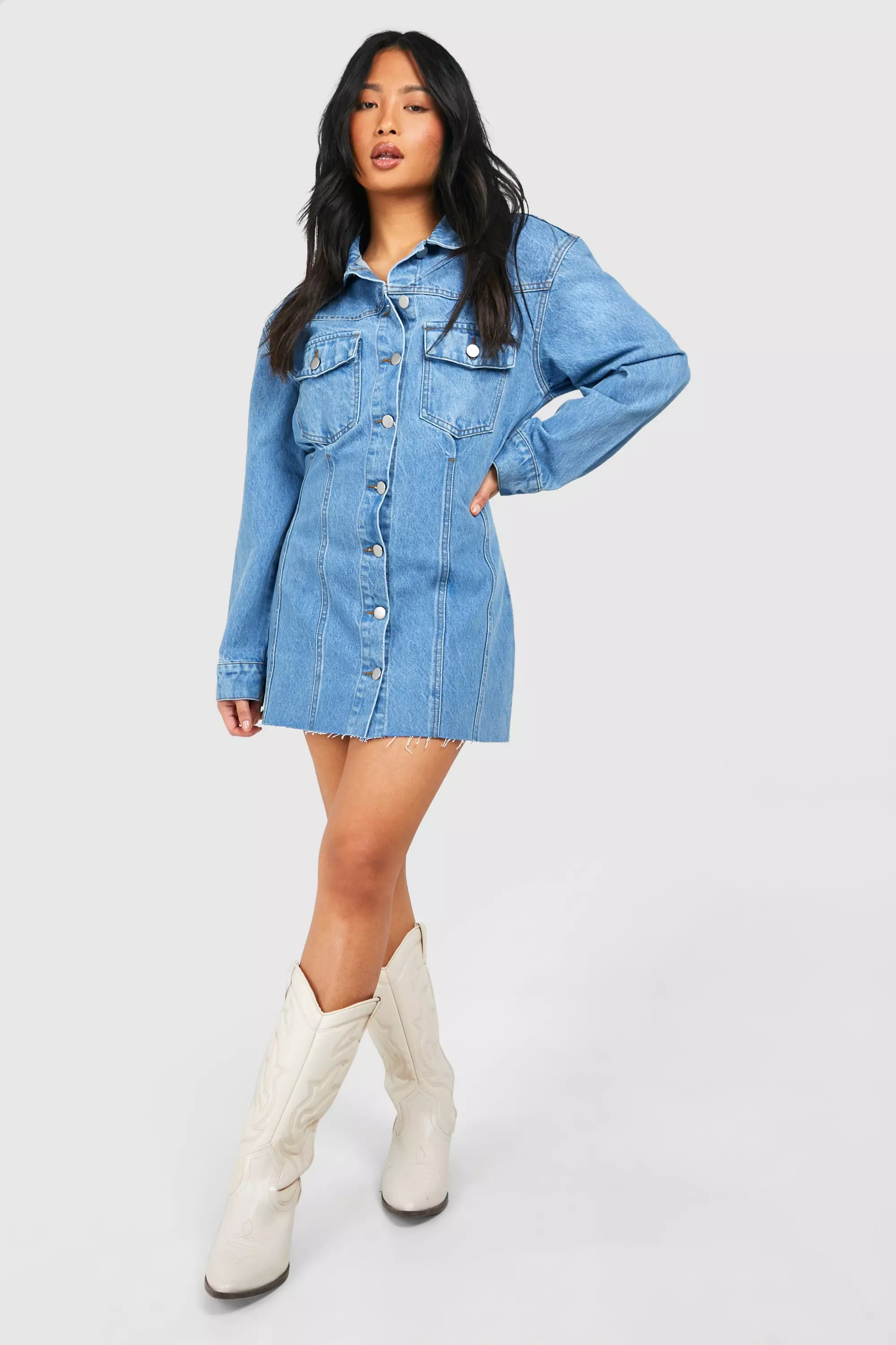 Fitted denim mini dress sales