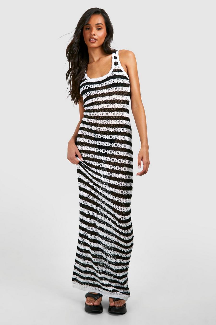 Black Tall Stripe Crochet Beach Maxi Dress image number 1