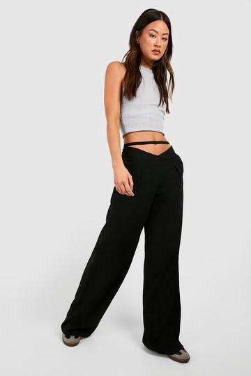 Tall Hammered Woven Pleated Wide Leg Trousers black