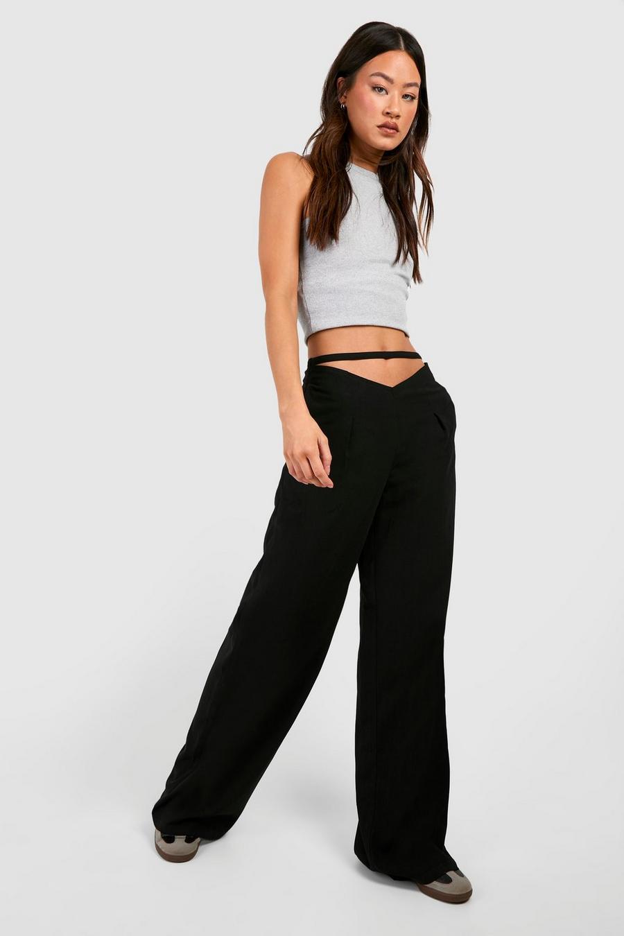 Black Tall Hammered Woven Pleated Wide Leg Pants