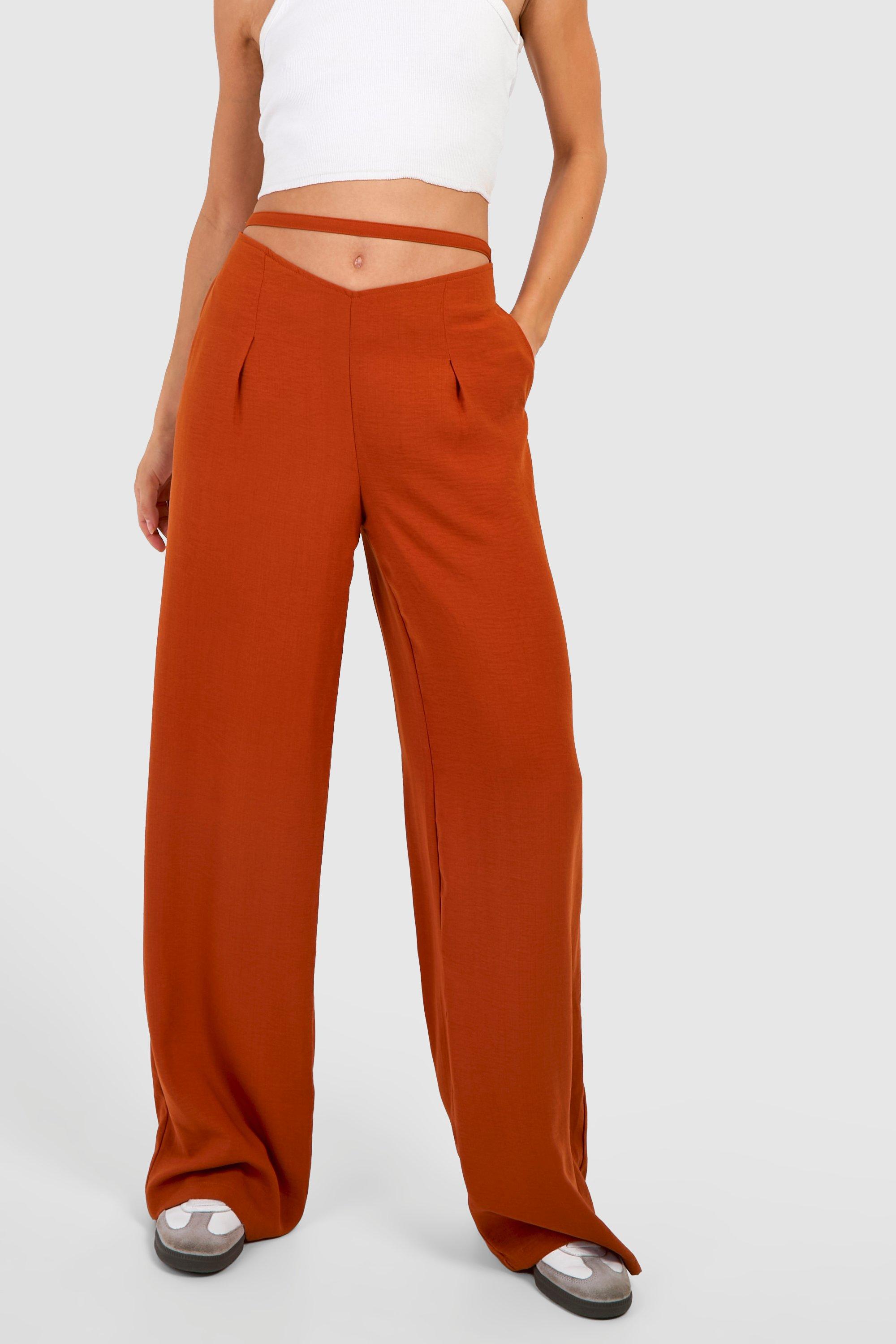 Wide leg rust trousers sales